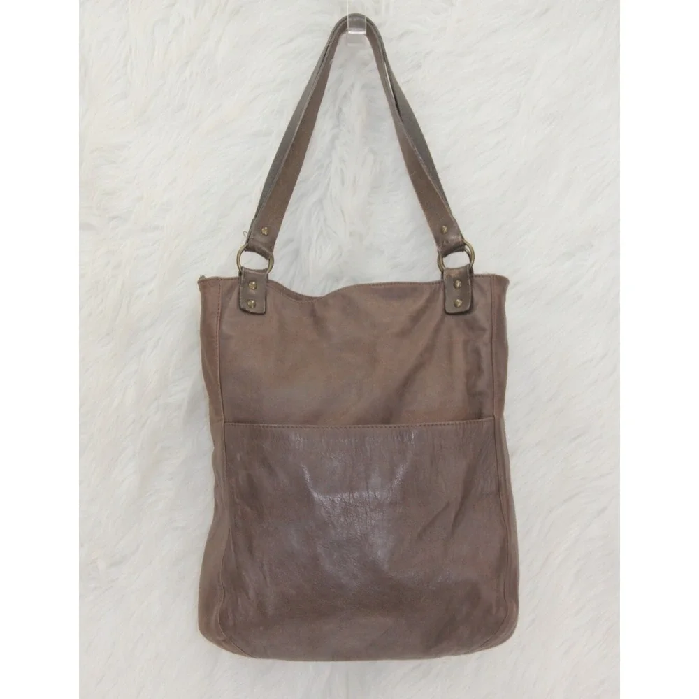J Jill brown Leather satchel tote bag purse unstructured zip large front pocket